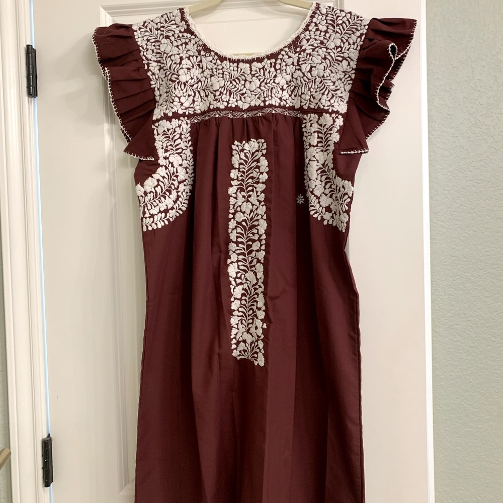 Maroon & White Hand Embroidered Dress